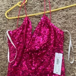 Pink Cowl Neck Sequin Dress